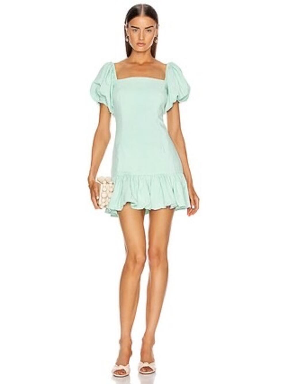 Atoir Someone Like Me Mint Blue Ruffle Hem Puff Sleeve Mini Dress Size 10